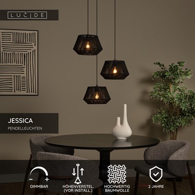 Lucide JESSICA - Pendelleuchten - Ø 35,5 cm - 3xE27 - Schwarz